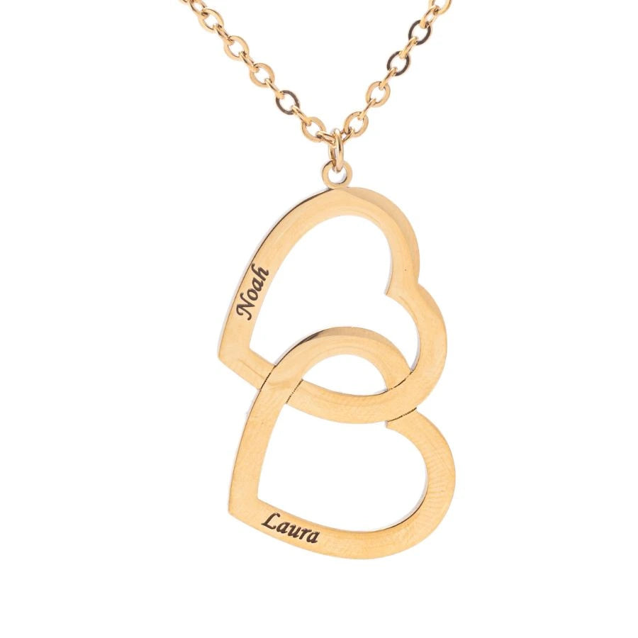 Personalized Double Heart Necklace with Two Names