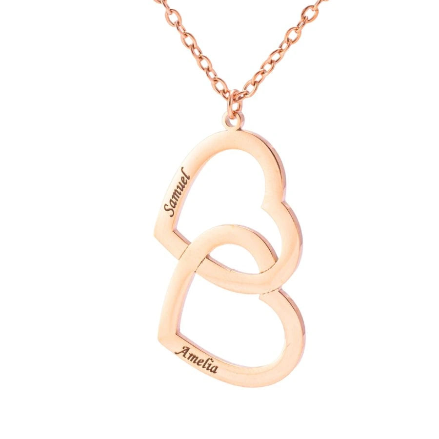 Personalized Double Heart Necklace with Two Names
