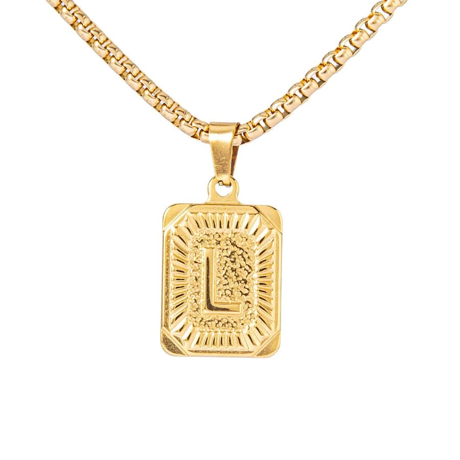 Square Initial Pendant Necklace