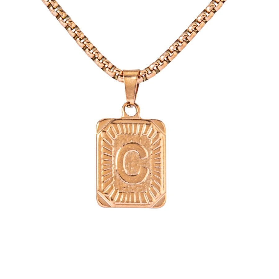 Square Initial Pendant Necklace