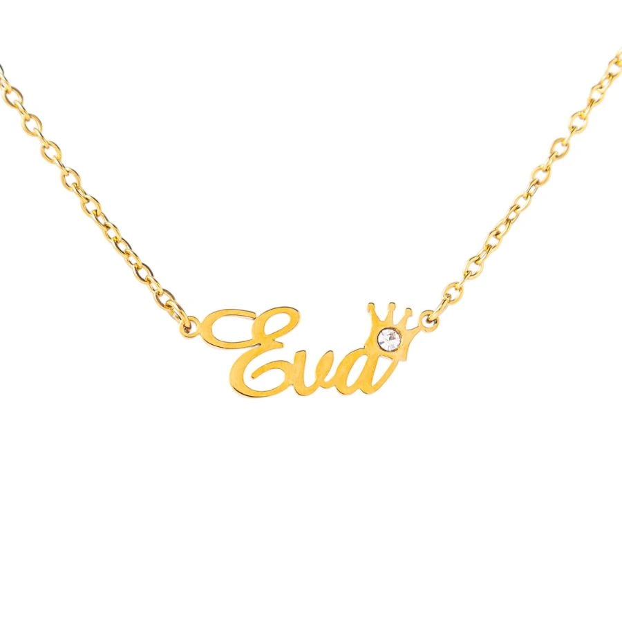 Crown Name Necklace with Birthstone