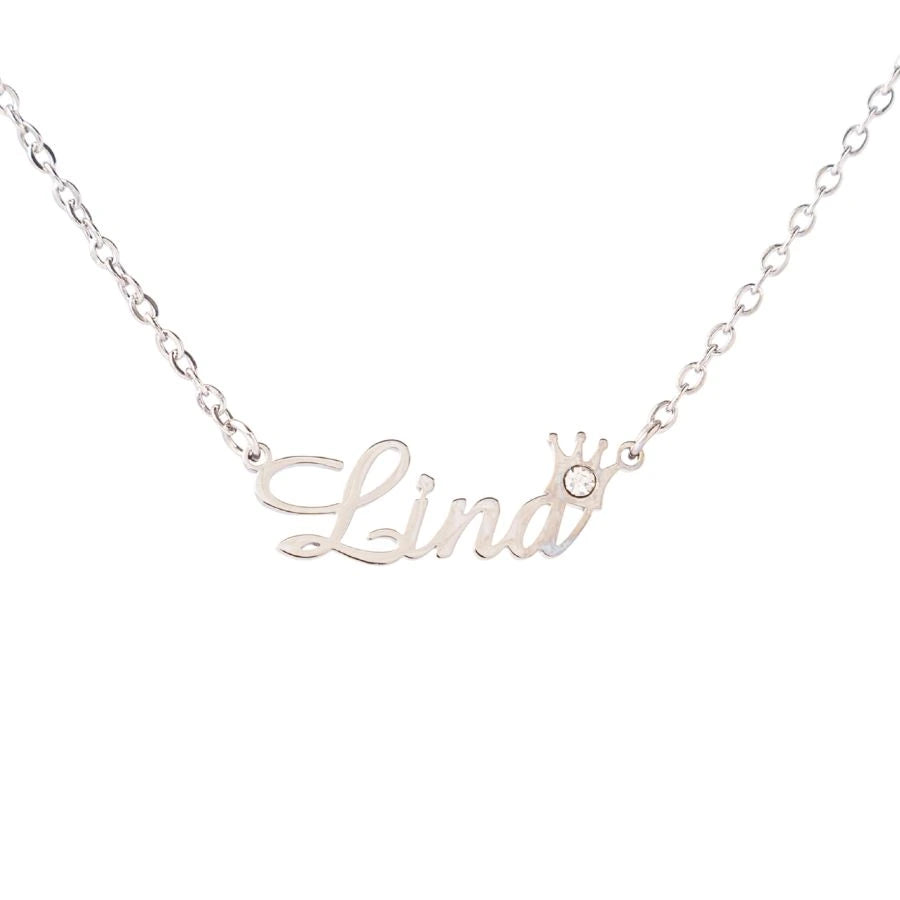 Crown Name Necklace with Birthstone