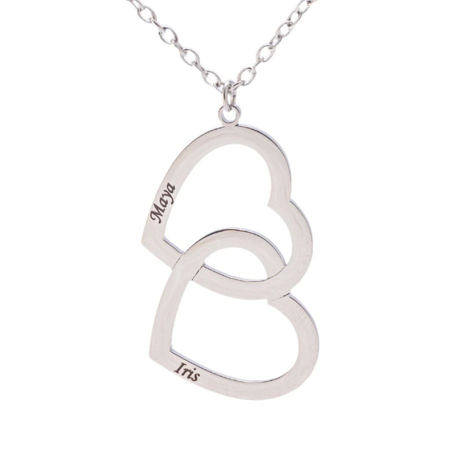 Personalized Double Heart Necklace with Two Names
