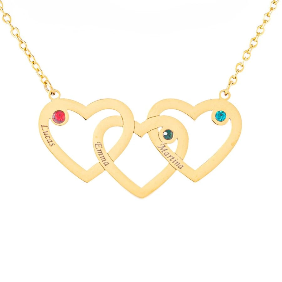 Personalized Triple Heart Necklace with Birthstone
