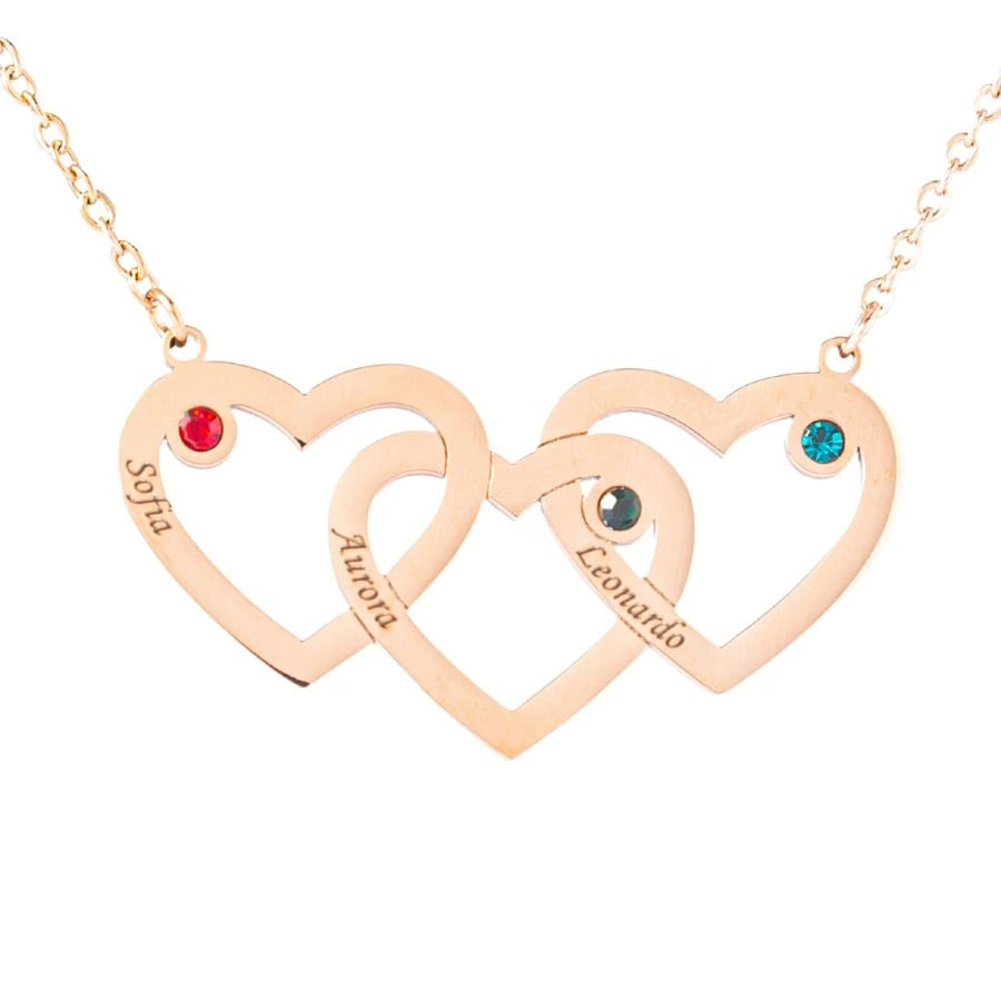 Personalized Triple Heart Necklace with Birthstone