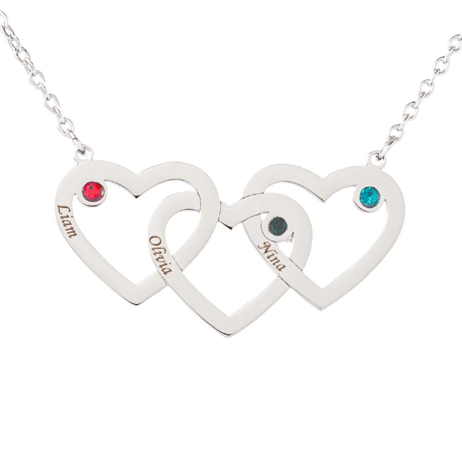 Personalized Triple Heart Necklace with Birthstone